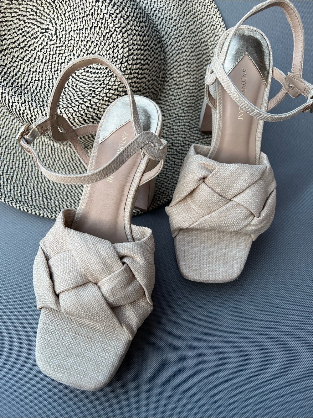 Antonio Melani Mya Linen Braided Platform Heels Sandals 8M NWOB $129